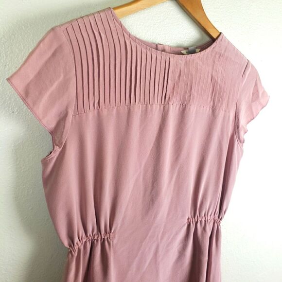 Women's Fossil Fanned Button Lilac Mauve Short Elegant Silk Dress Size Small - Picture 5 of 12
